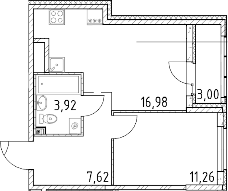 1-комнатная квартира 39.78 м², 13/23 эт., ЖК «Город Первых»